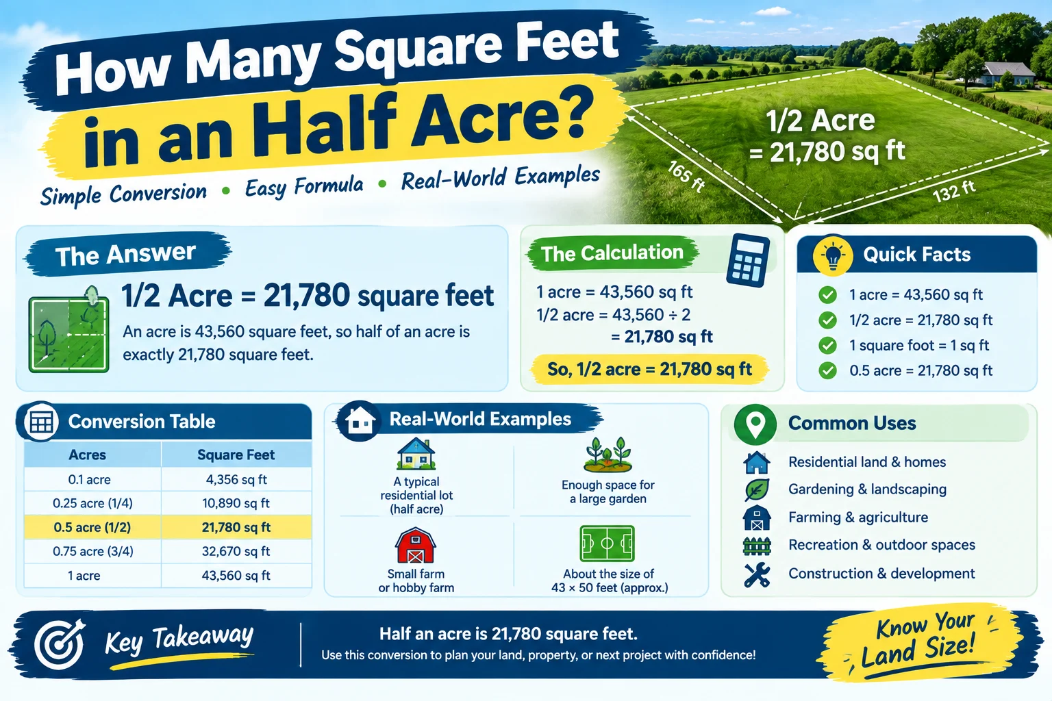 How Many Square Feet in an Half Acre?